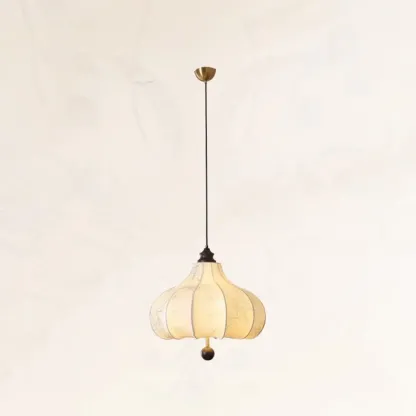 Adjustable Vintage Lantern Chandelier with Fabric Lampshade Image - 9