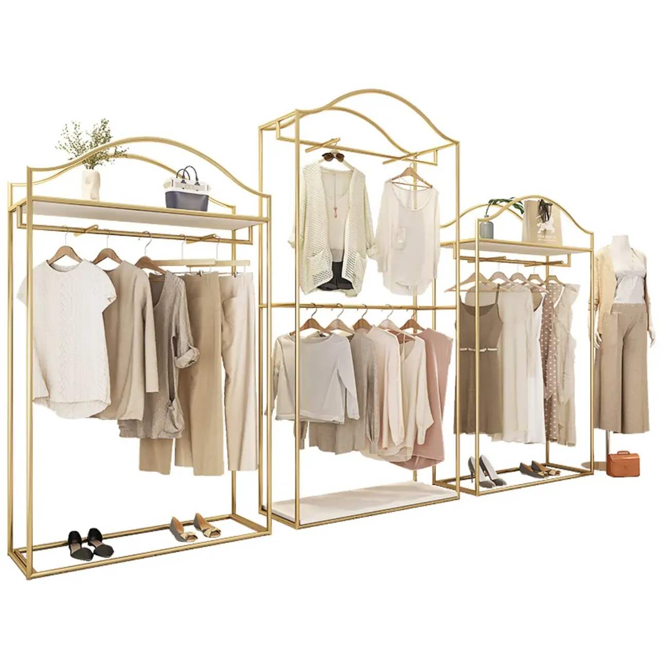 Modern Gold Metal Freestanding Hall Tree with Storage Image - 5