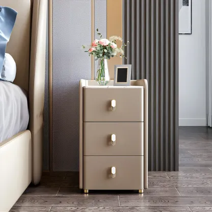 Modern Green Wood Nightstand with 3 Drawers Stone Countertop Image - 15