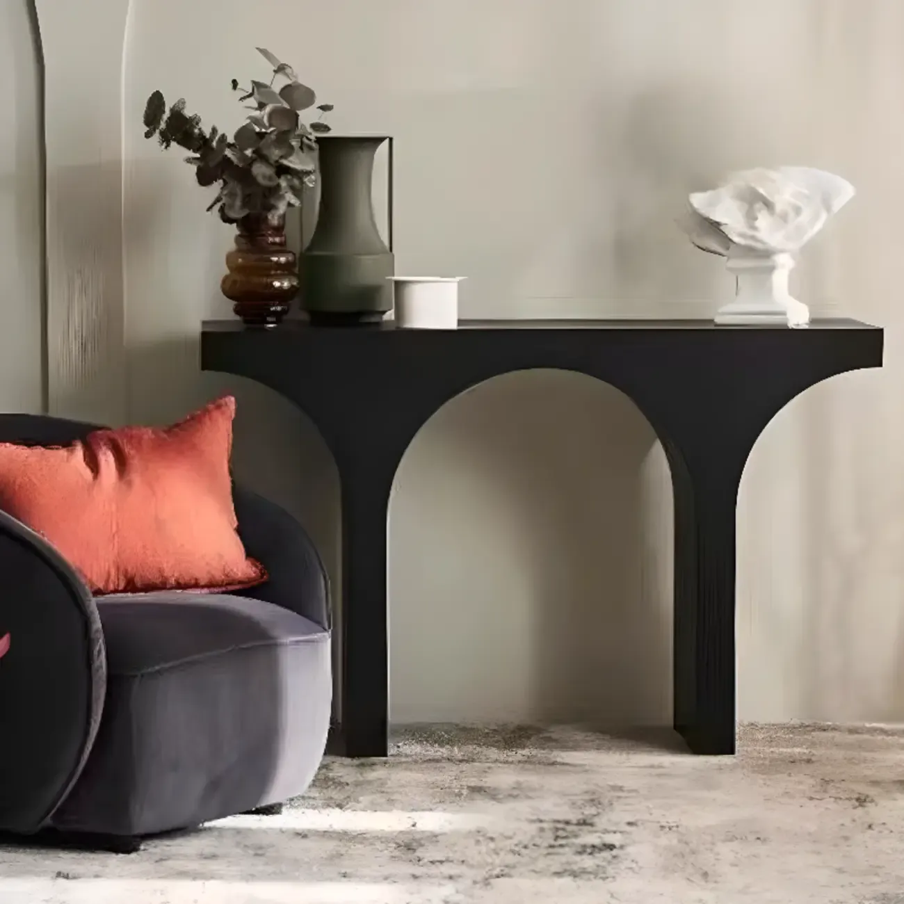 Scandinavian Black Wooden Console Table with Sled Base Image - 1