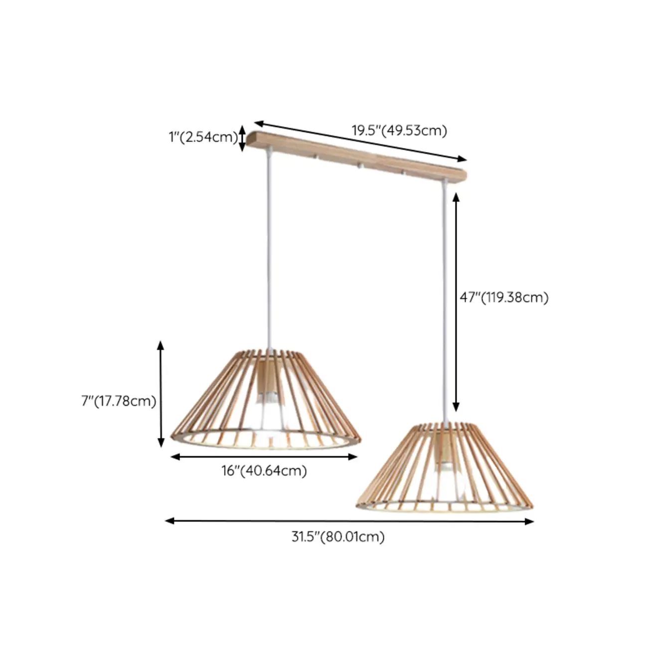 2 Light Natural Wood Polygonal Pendant Light for Kitchen Image - 9