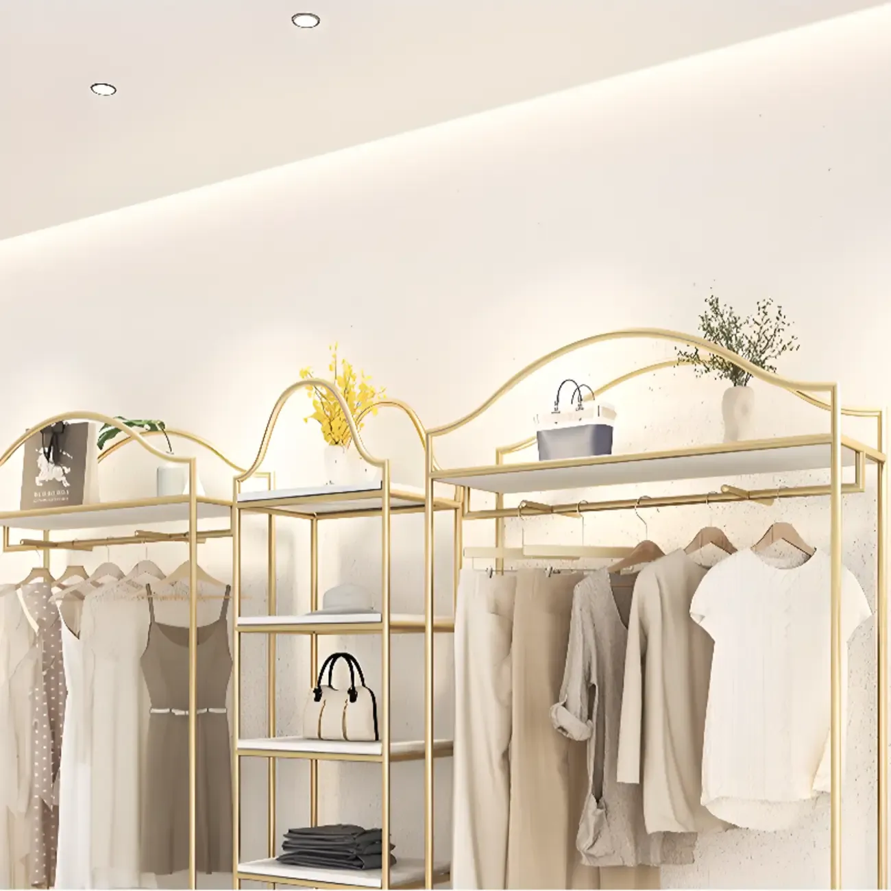 Modern Gold Metal Freestanding Hall Tree with Storage Image - 6