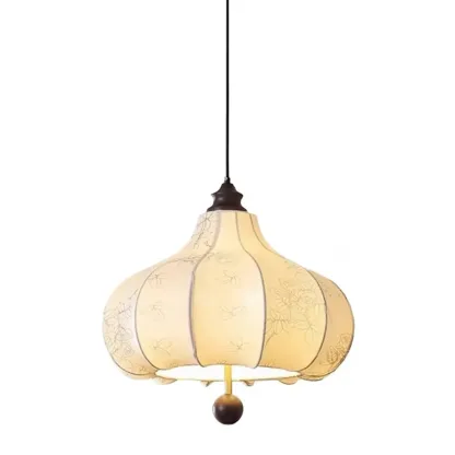 Adjustable Vintage Lantern Chandelier with Fabric Lampshade Image - 10