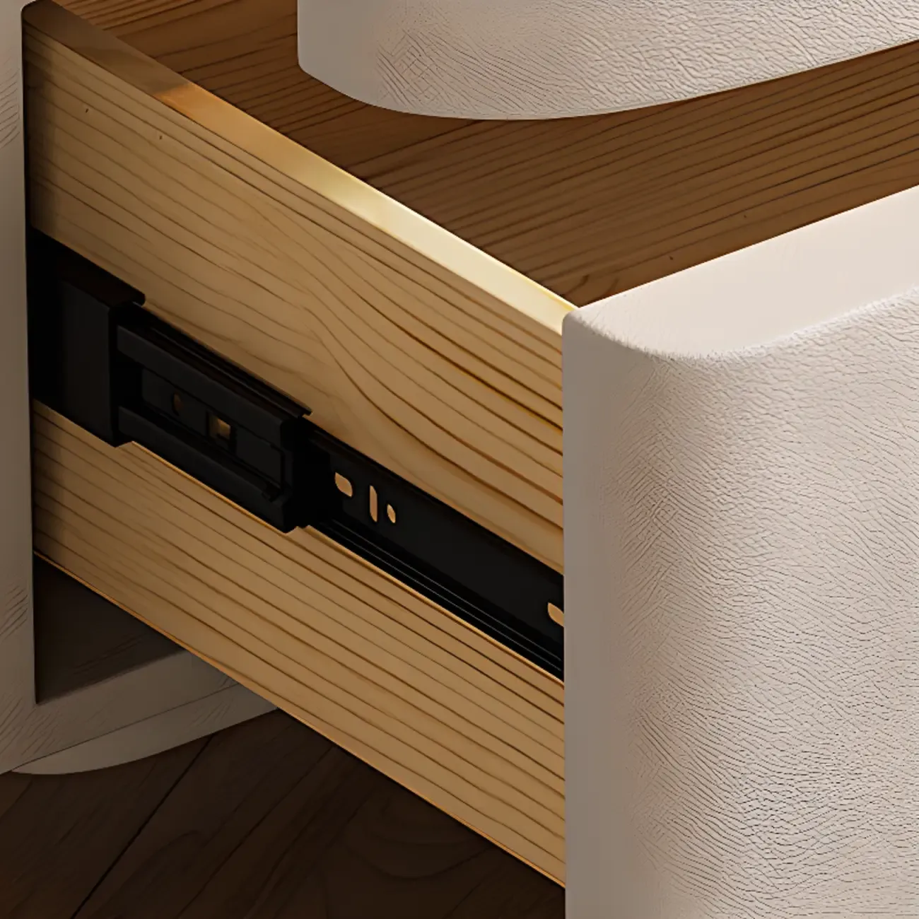 Stylish Wooden Nightstand with Wave Design in Grey with 3 Drawers Image - 10