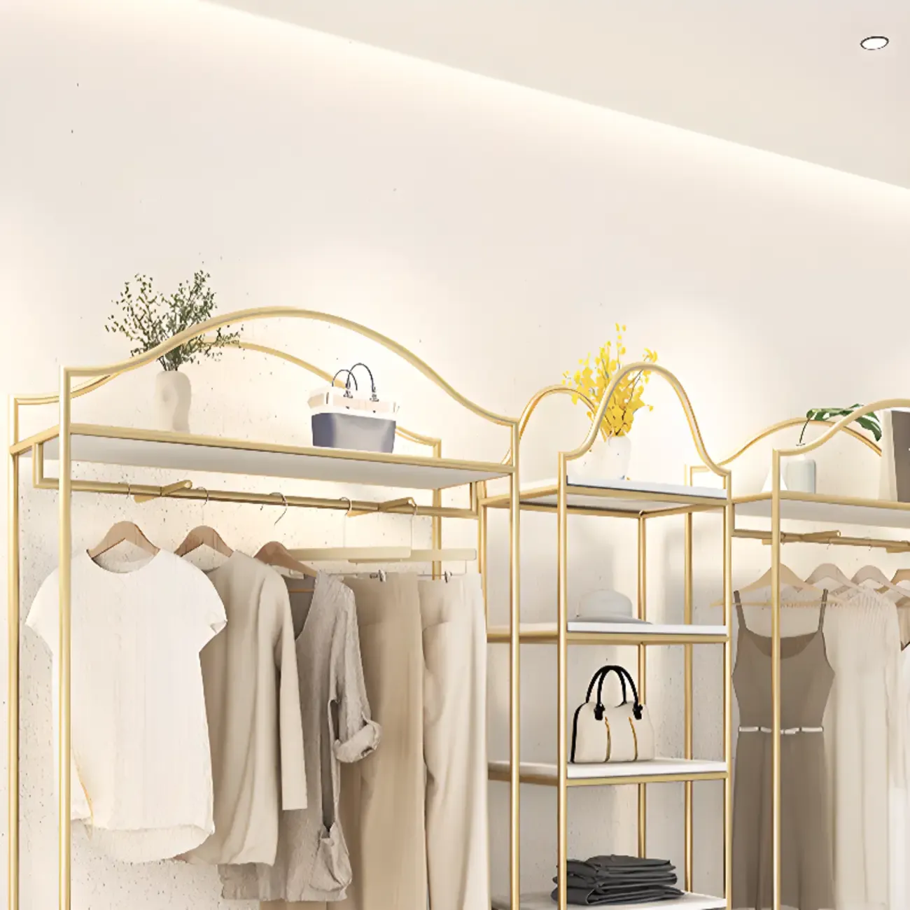 Modern Gold Metal Freestanding Hall Tree with Storage Image - 7
