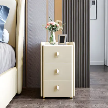 Modern Green Wood Nightstand with 3 Drawers Stone Countertop Image - 17