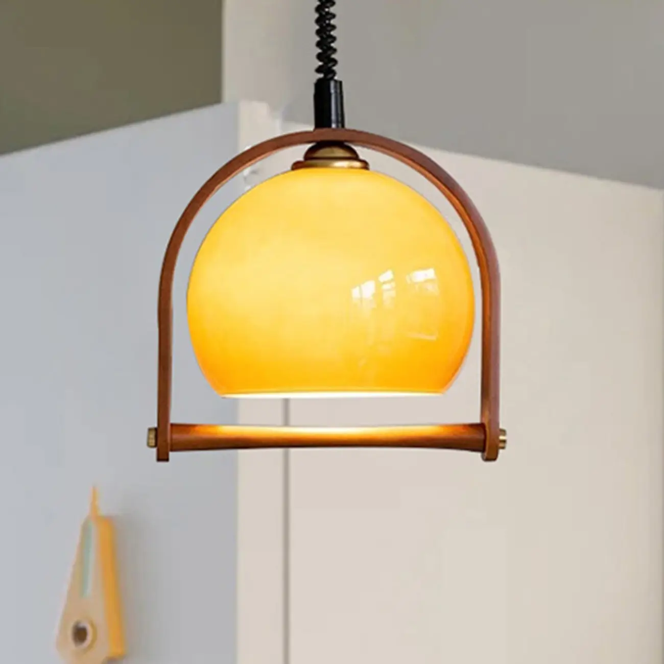 Modern Yellow Round Pendant Lamp with Metal Frame for Living Room Image - 11 | homeyfad