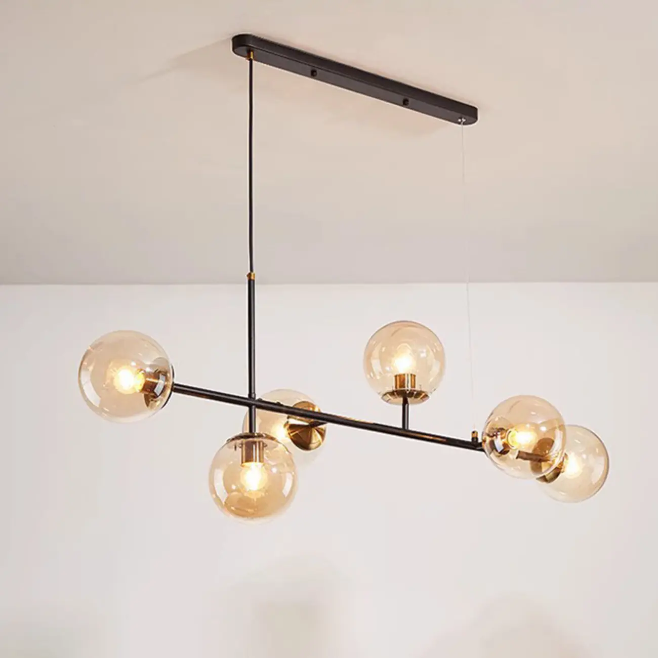 6 Light Glass Globe Island Pendant Light with Adjustable Length Image - 9 | homeyfad