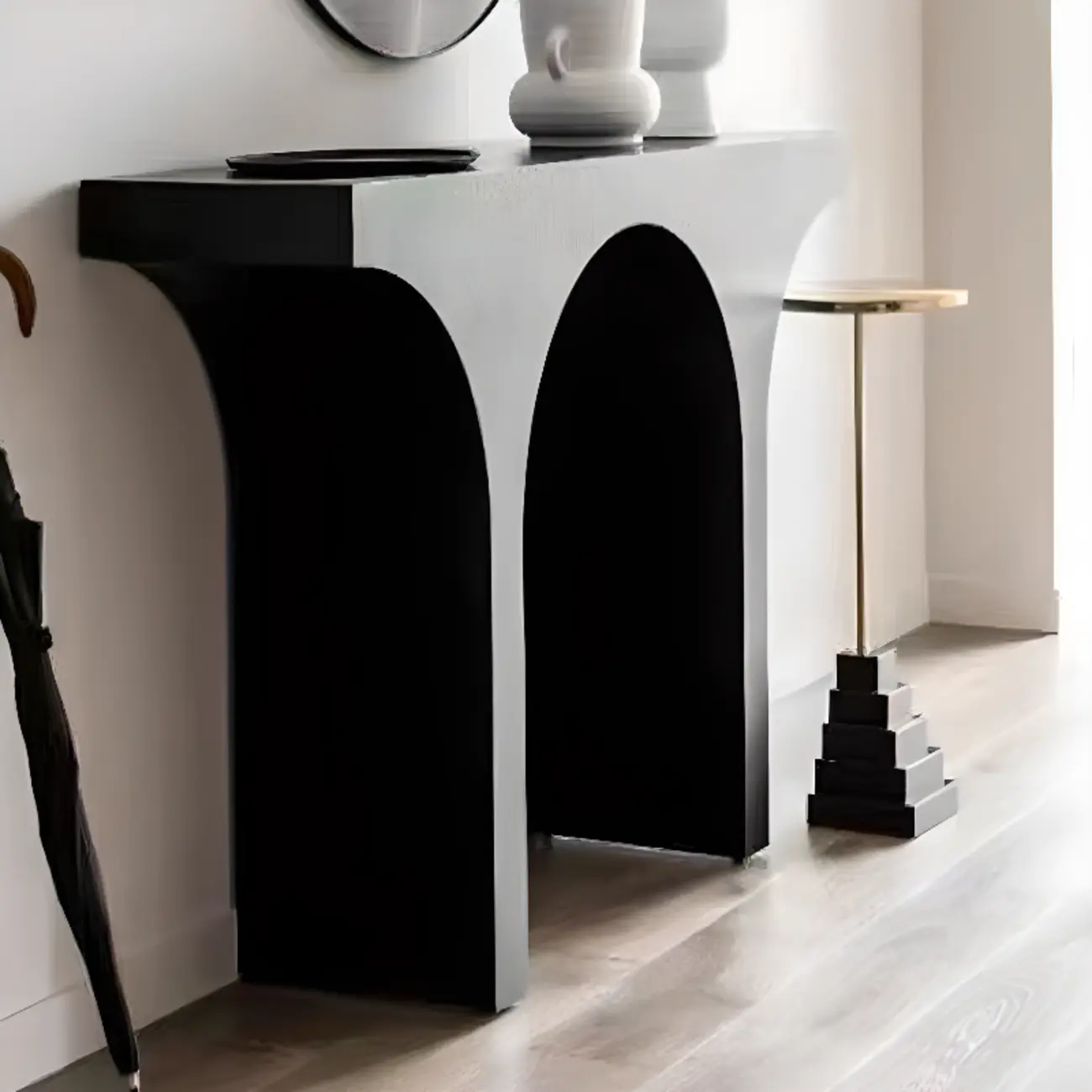 Scandinavian Black Wooden Console Table with Sled Base Image - 3 | homeyfad