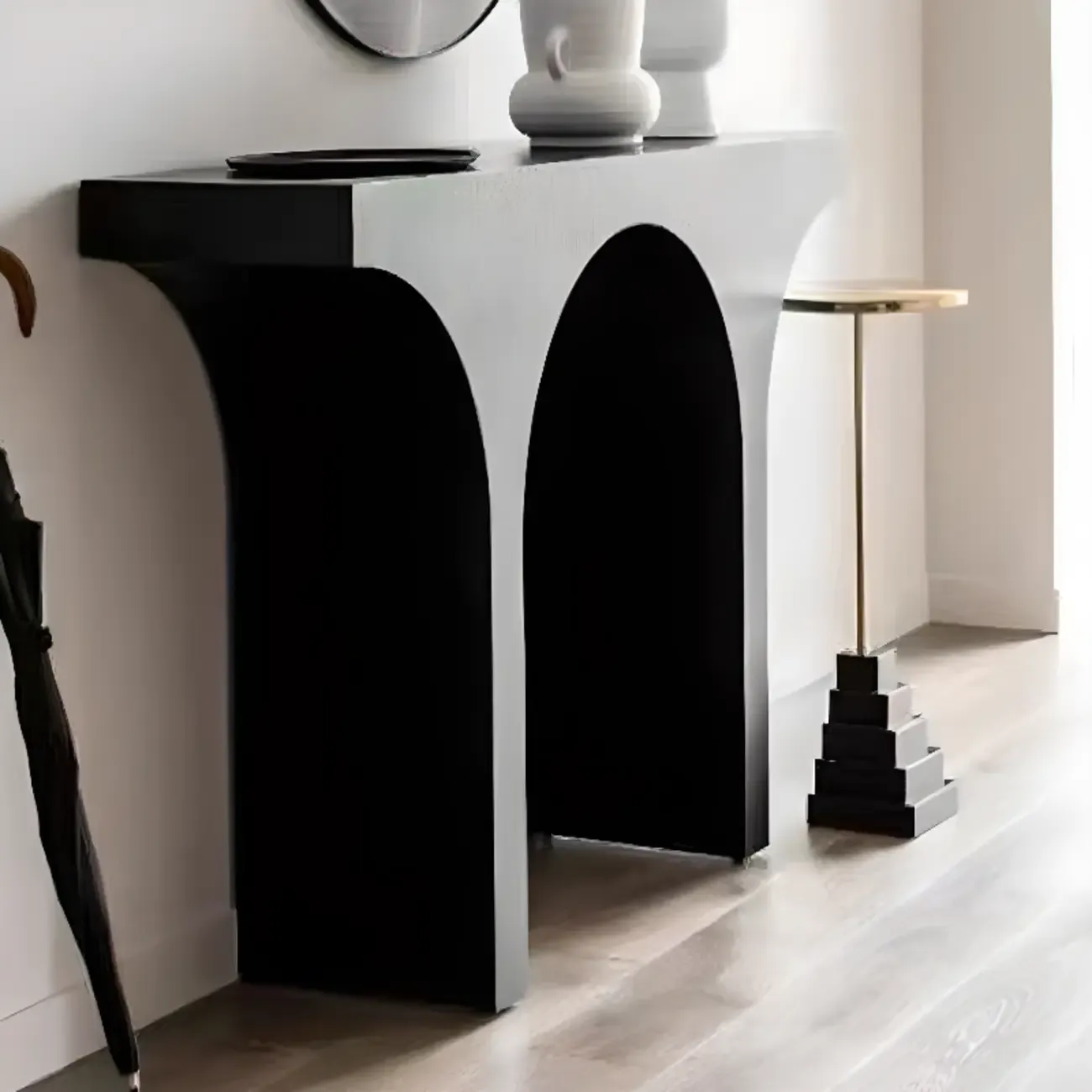 Scandinavian Black Wooden Console Table with Sled Base Image - 3