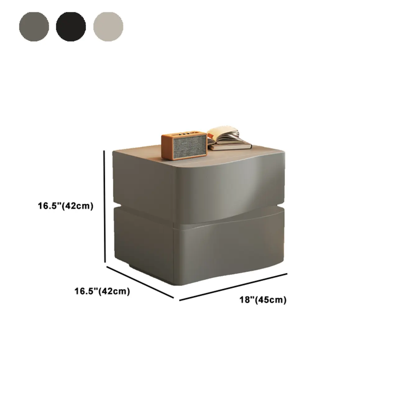 Stylish Wooden Nightstand with Wave Design in Grey with 3 Drawers Image - 12 | homeyfad