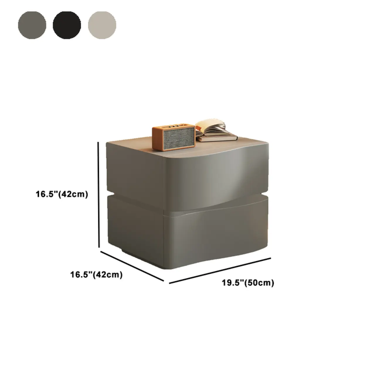 Stylish Wooden Nightstand with Wave Design in Grey with 3 Drawers Image - 13 | homeyfad