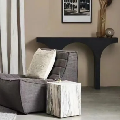 Scandinavian Black Wooden Console Table with Sled Base Image - 4