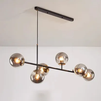 6 Light Glass Globe Island Pendant Light with Adjustable Length Image - 11