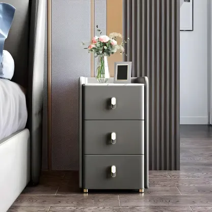 Modern Green Wood Nightstand with 3 Drawers Stone Countertop Image - 19