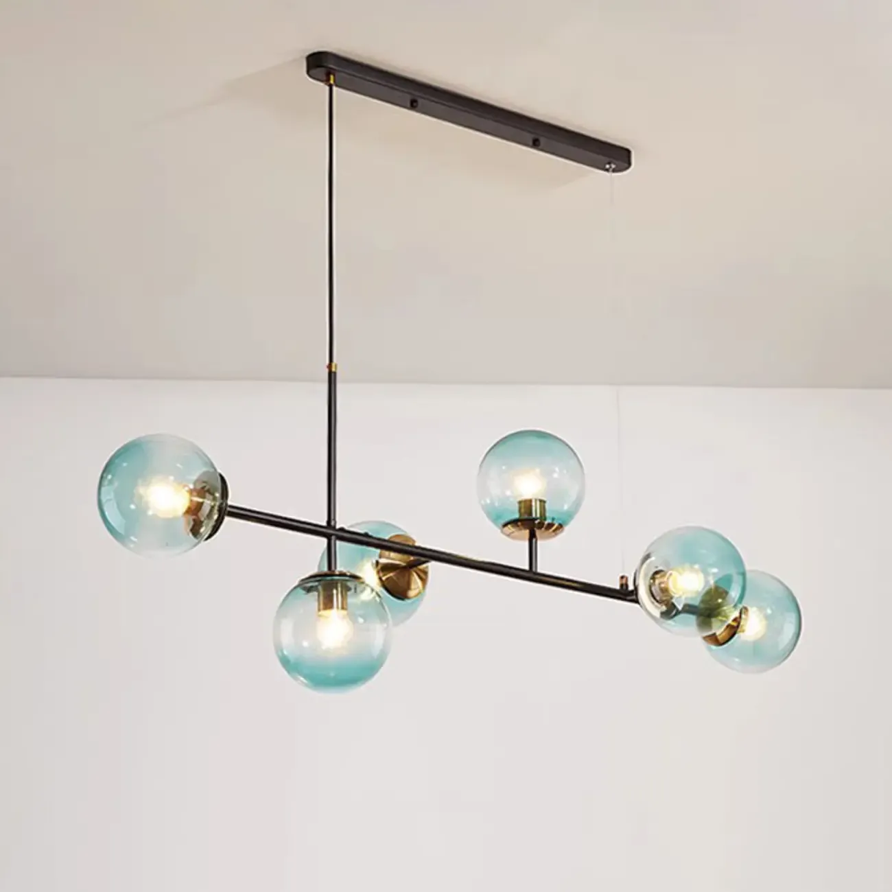 6 Light Glass Globe Island Pendant Light with Adjustable Length Image - 13