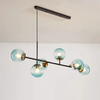 6 Light Glass Globe Island Pendant Light with Adjustable Length Image - 13