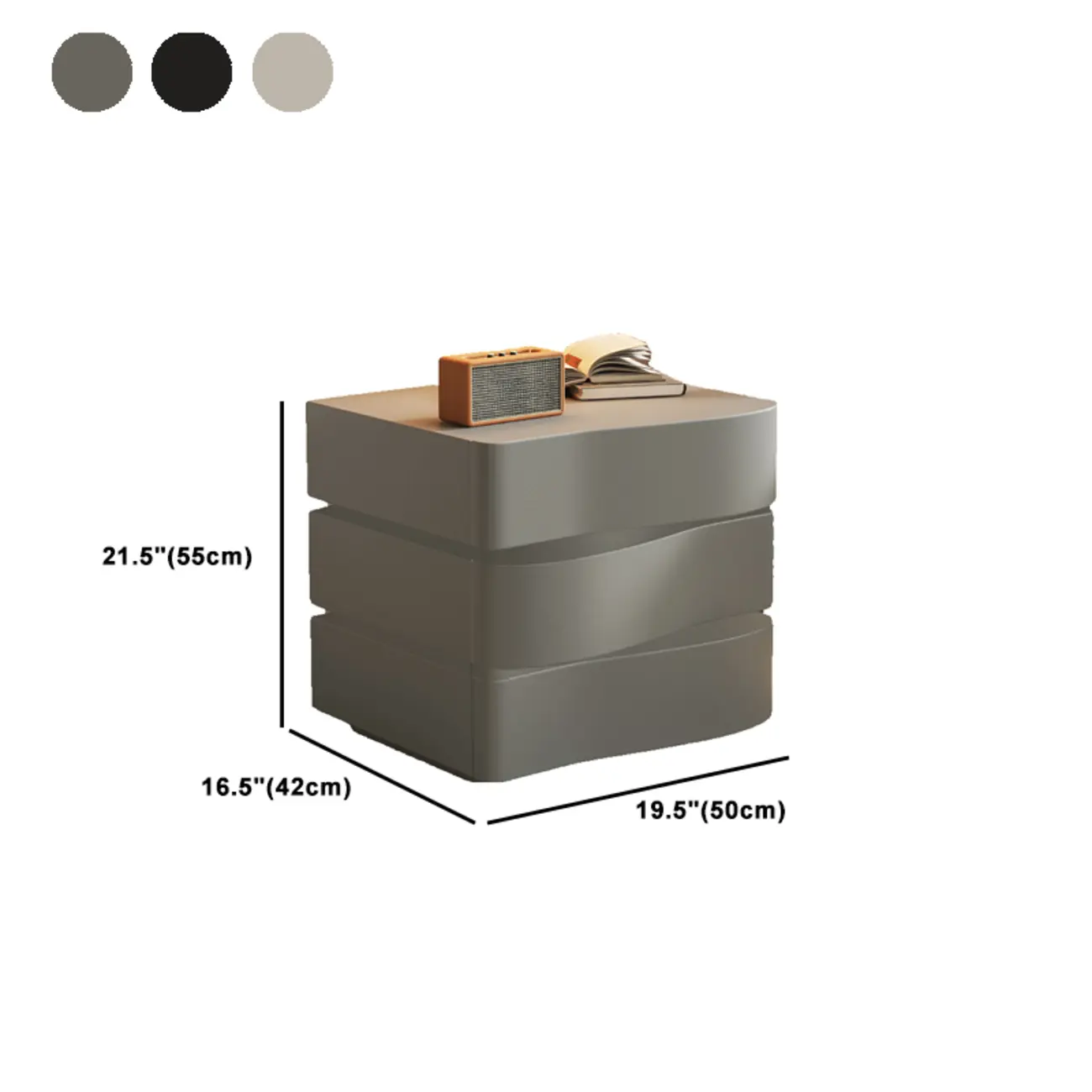 Stylish Wooden Nightstand with Wave Design in Grey with 3 Drawers Image - 16 | homeyfad