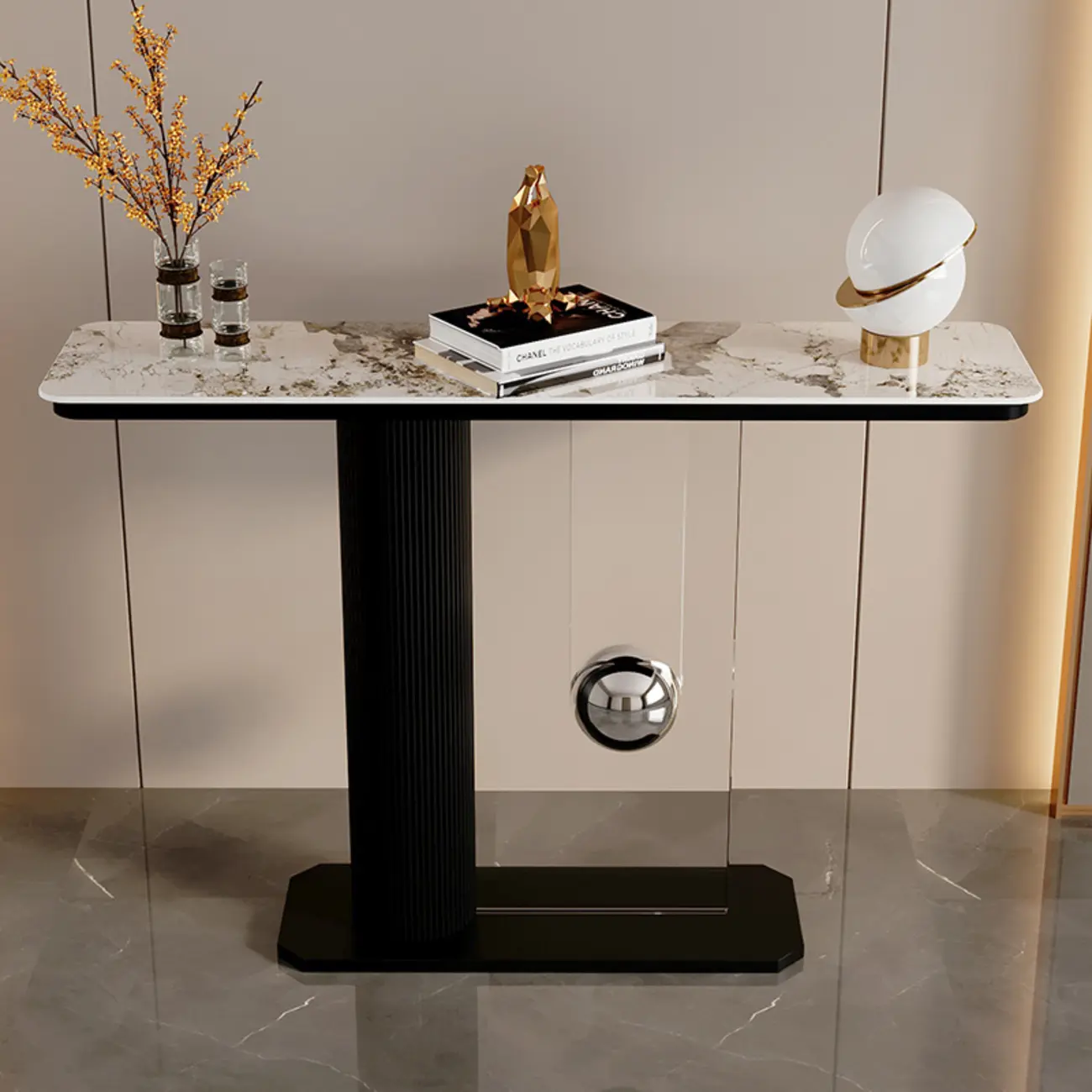 Modern Stone Console Table with Geometric Base Image - 1 | homeyfad