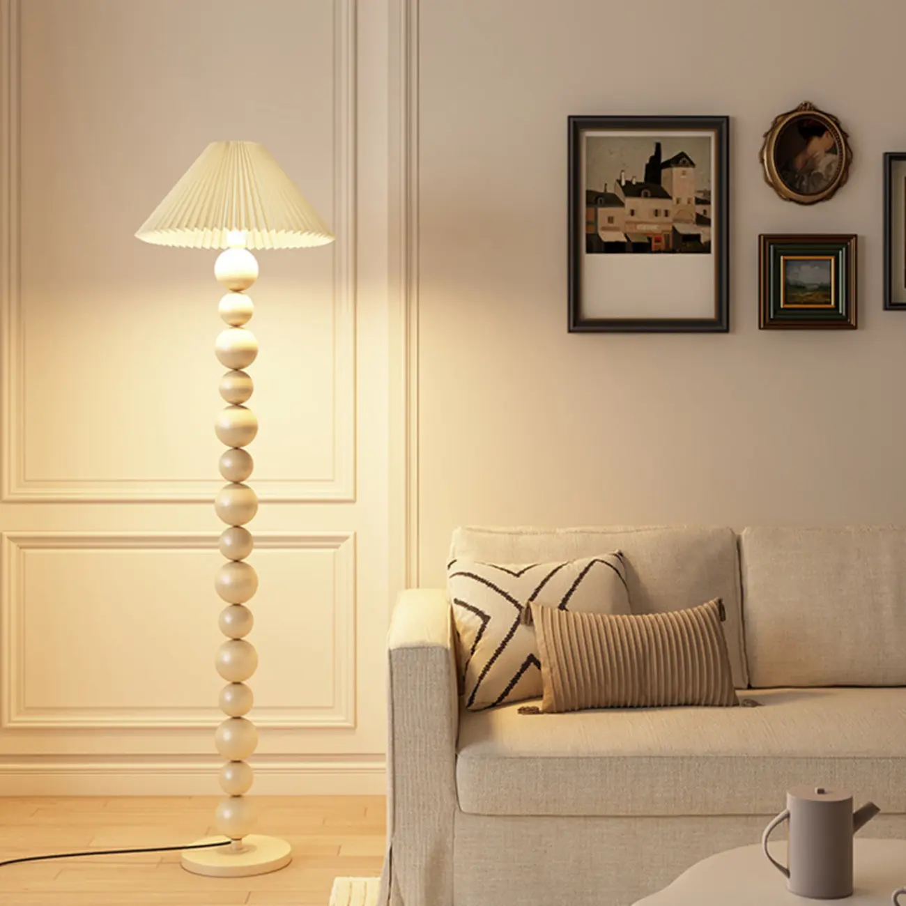 Decorative Modern Stacked Ball Floor Lamp with Fabric Shade Image - 1 | homeyfad