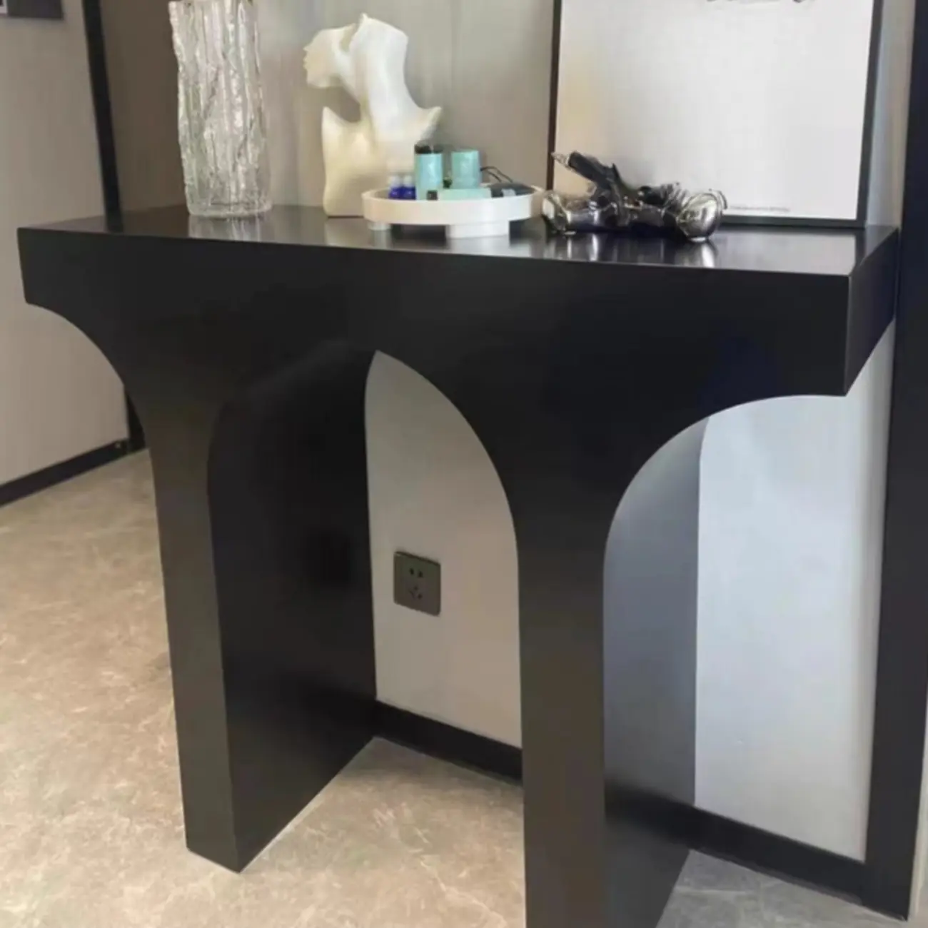 Scandinavian Black Wooden Console Table with Sled Base Image - 7 | homeyfad