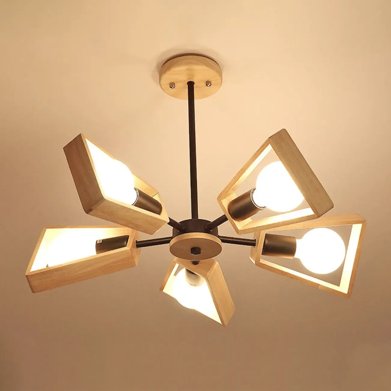 Modern Wood LED Chandelier for Living Room Decor Image - 6