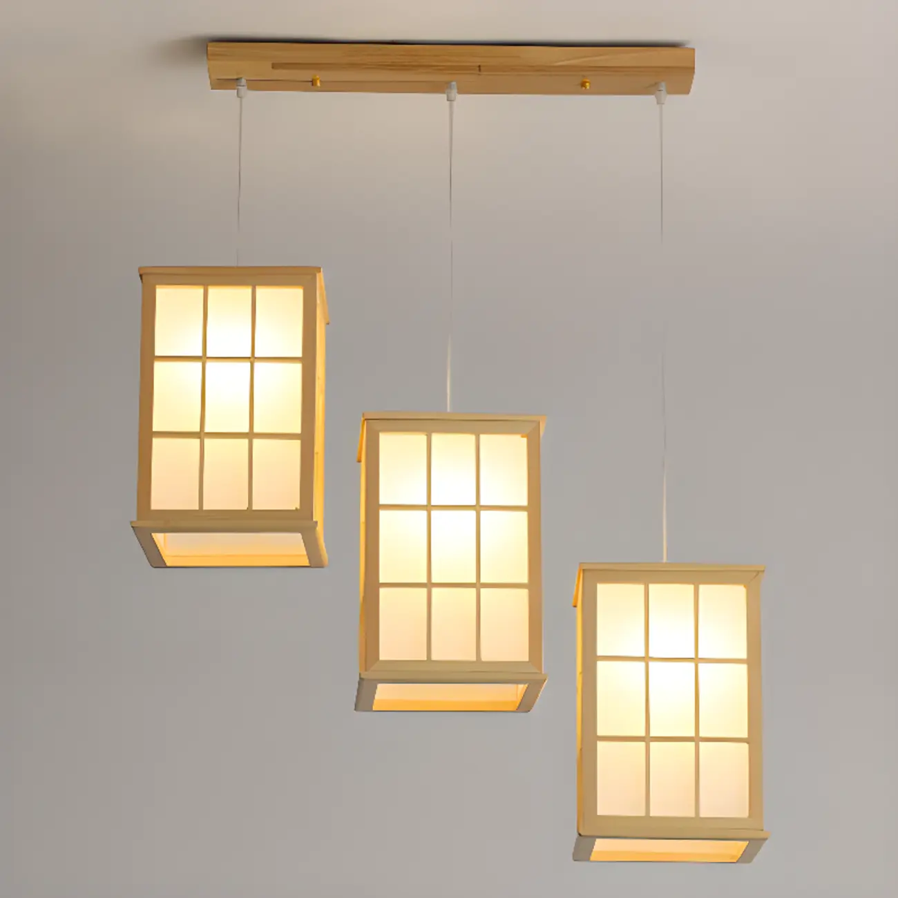 3 Light Island Pendant Light in Natural Wood with Rectangular Shape Image - 2 | homeyfad