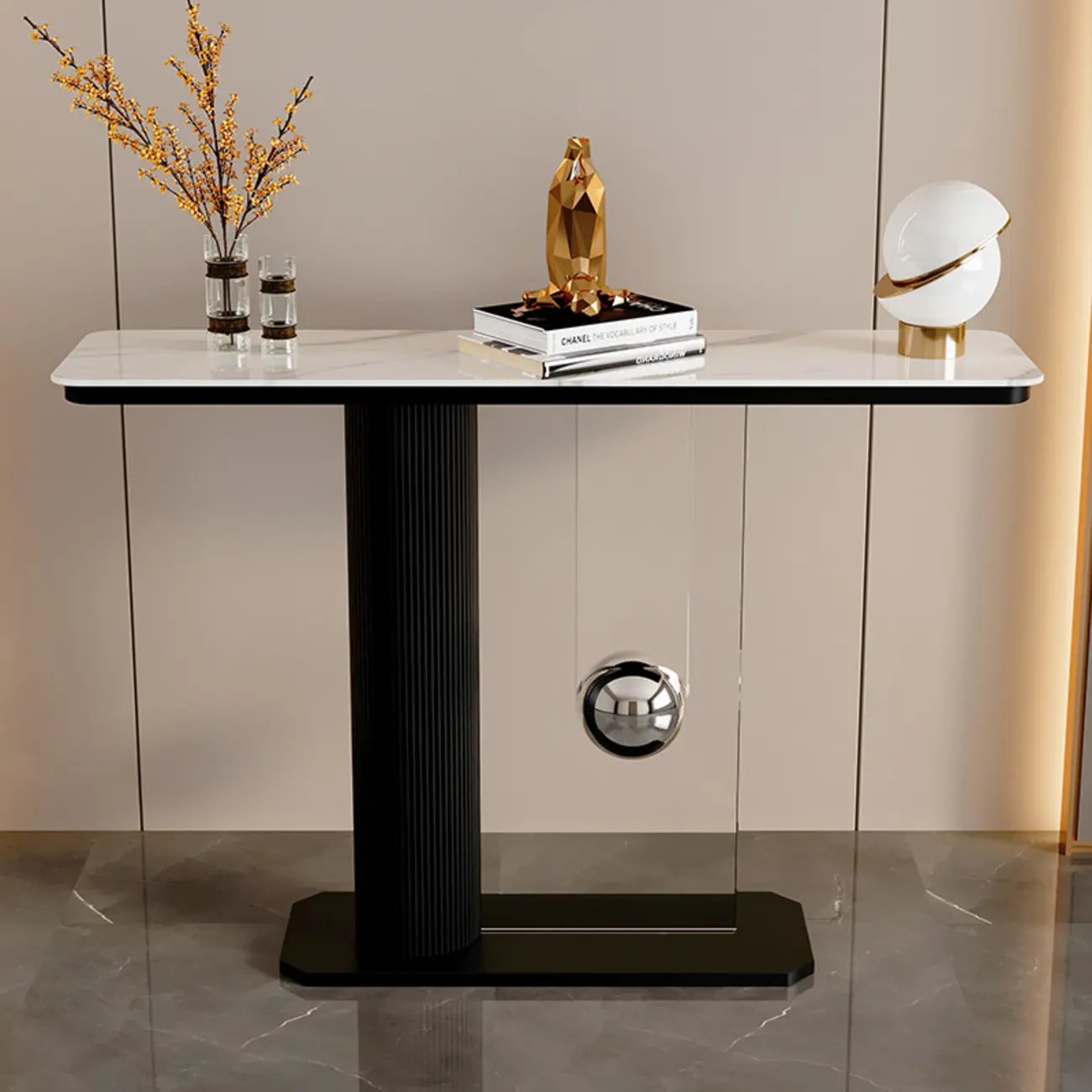 Modern Stone Console Table with Geometric Base Image - 2 | homeyfad