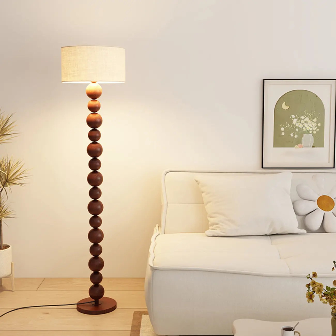Decorative Modern Stacked Ball Floor Lamp with Fabric Shade Image - 2 | homeyfad