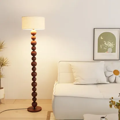 Decorative Modern Stacked Ball Floor Lamp with Fabric Shade Image - 2