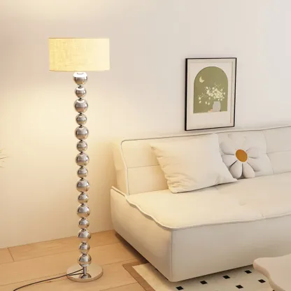 Decorative Modern Stacked Ball Floor Lamp with Fabric Shade Image - 3