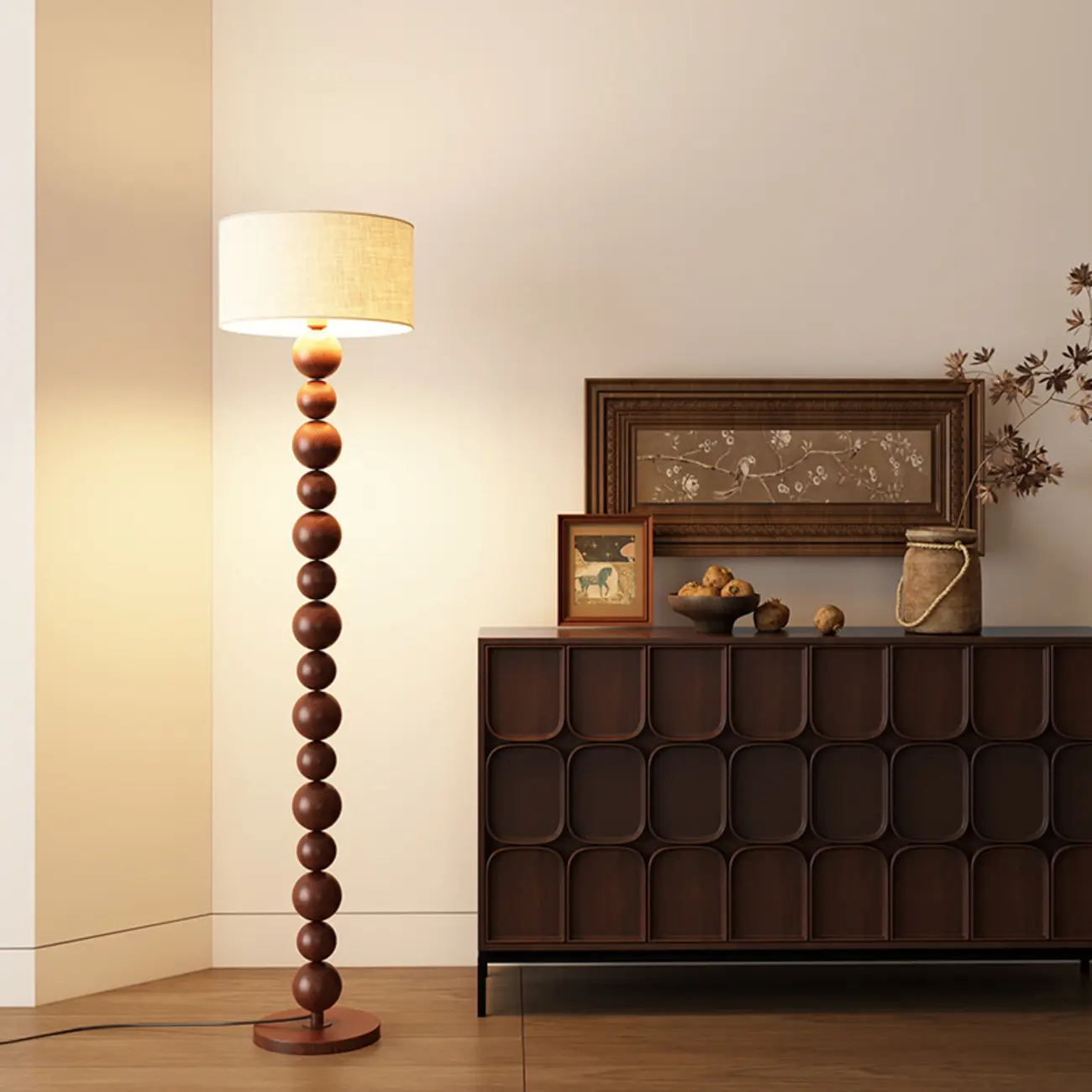 Decorative Modern Stacked Ball Floor Lamp with Fabric Shade Image - 4 | homeyfad