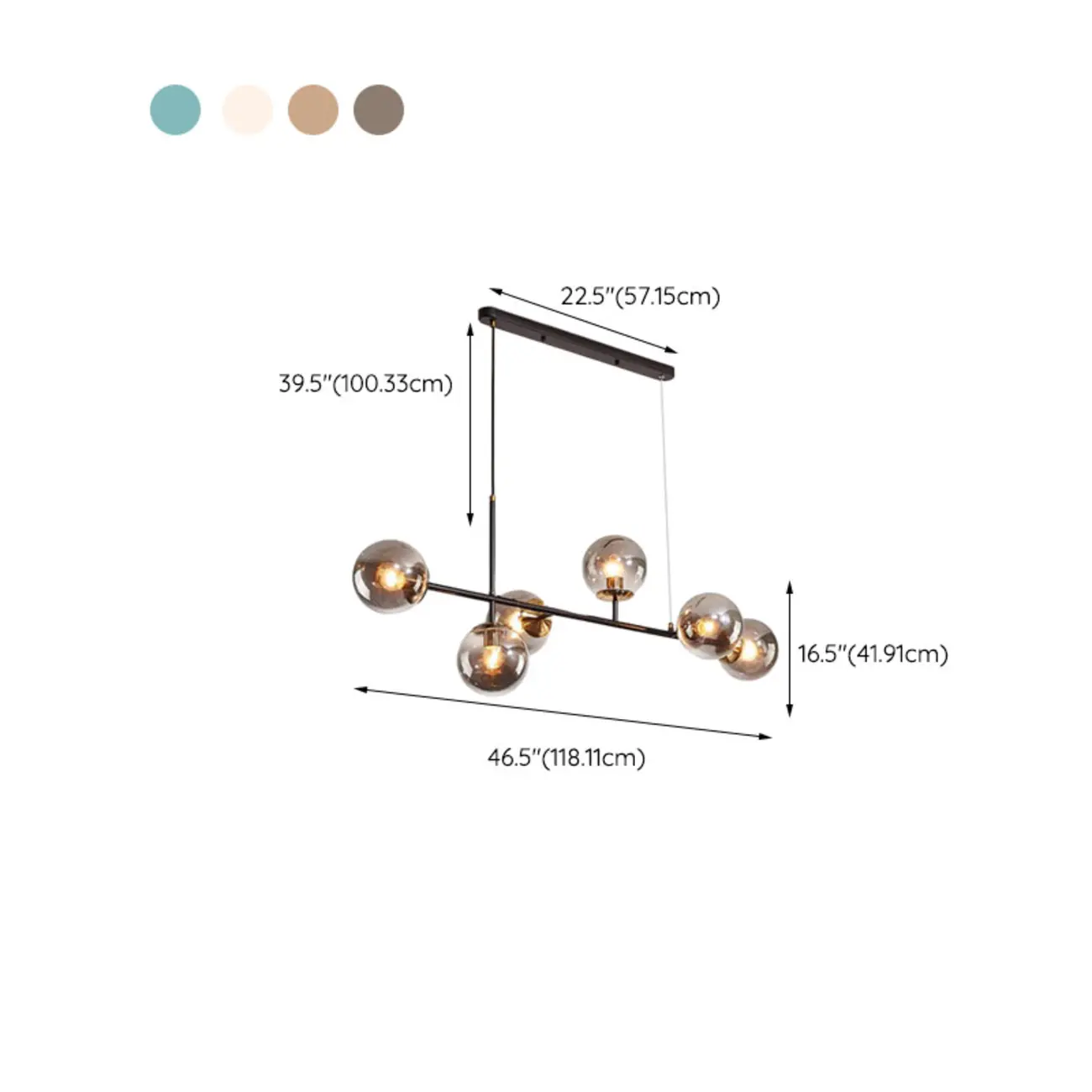 6 Light Glass Globe Island Pendant Light with Adjustable Length #size