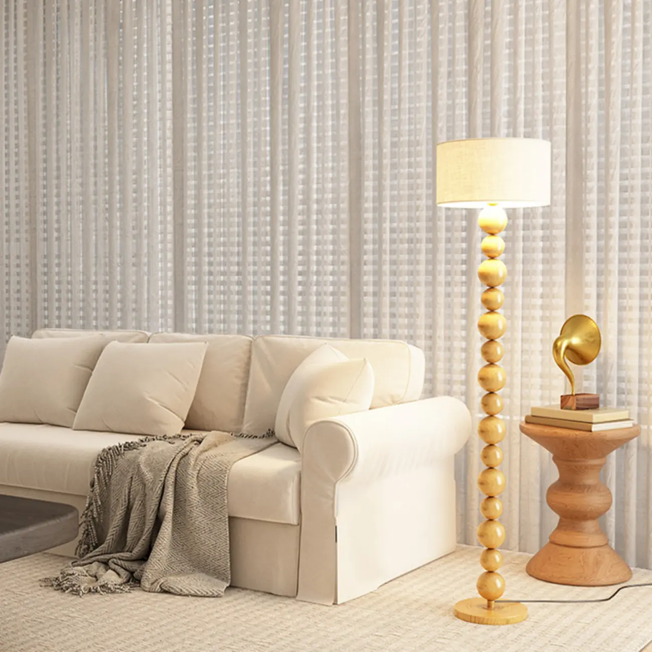 Decorative Modern Stacked Ball Floor Lamp with Fabric Shade Image - 5 | homeyfad