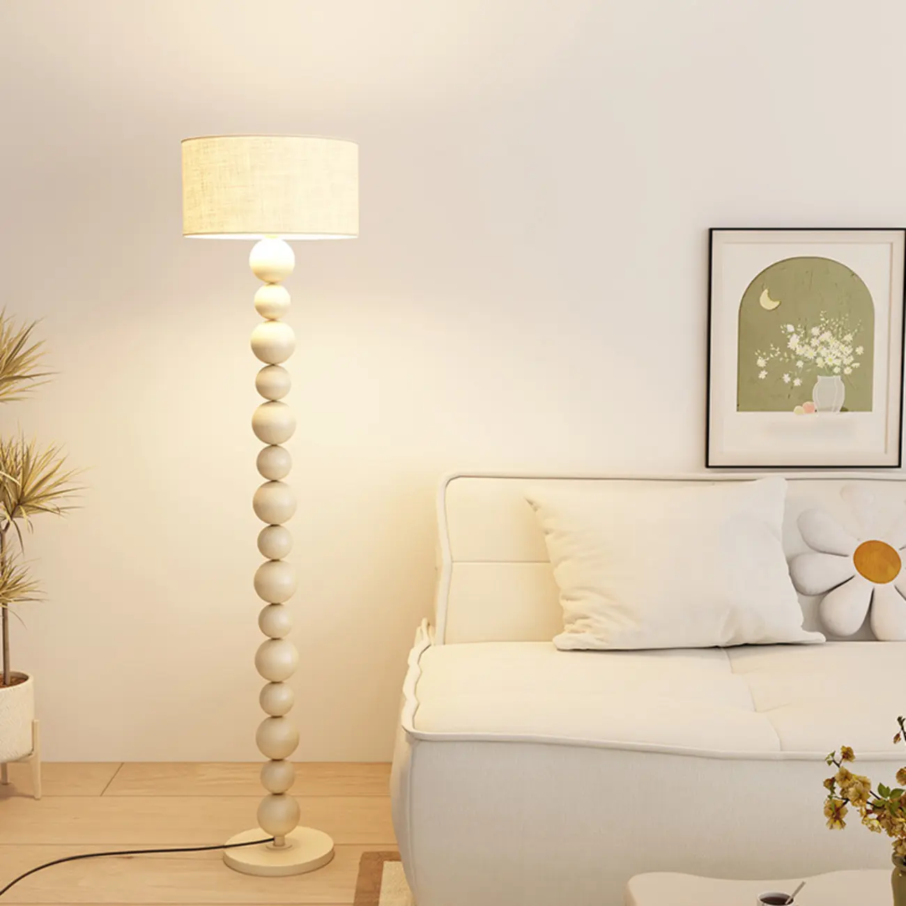Decorative Modern Stacked Ball Floor Lamp with Fabric Shade Image - 6 | homeyfad