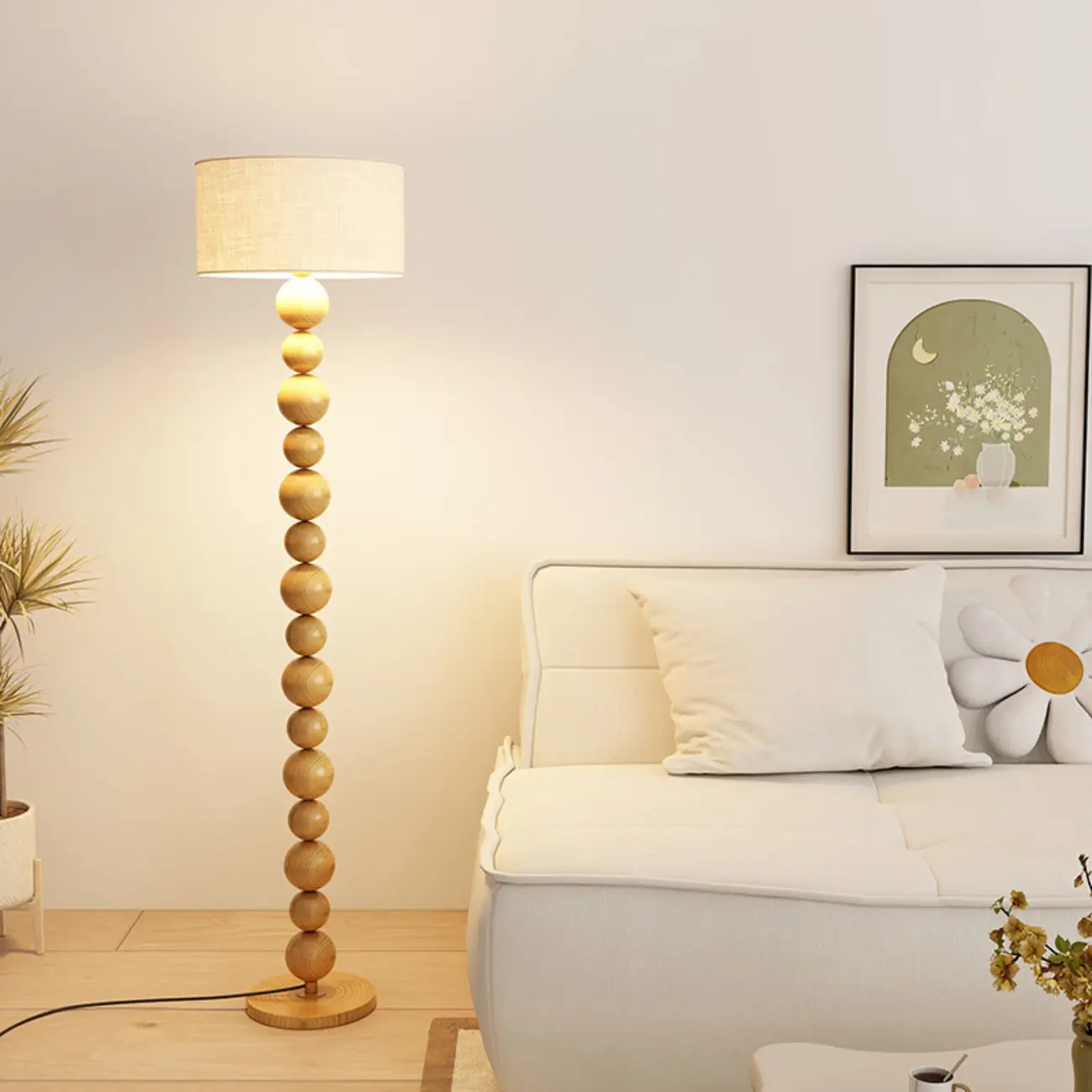 Decorative Modern Stacked Ball Floor Lamp with Fabric Shade Image - 7 | homeyfad