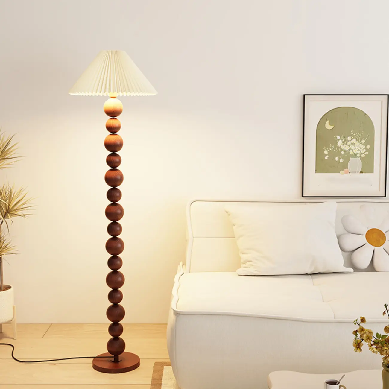 Decorative Modern Stacked Ball Floor Lamp with Fabric Shade Image - 9 | homeyfad
