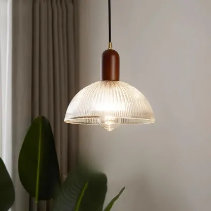 Modern Stripe Glass Bowl Pendant Light for Living Room Image - 1