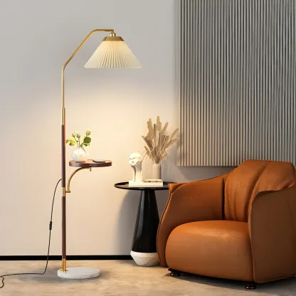Oriental LED Floor Lamp with Attached End Table for Bedroom Image - 1