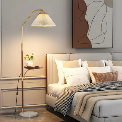 Oriental LED Floor Lamp with Attached End Table for Bedroom Image - 2