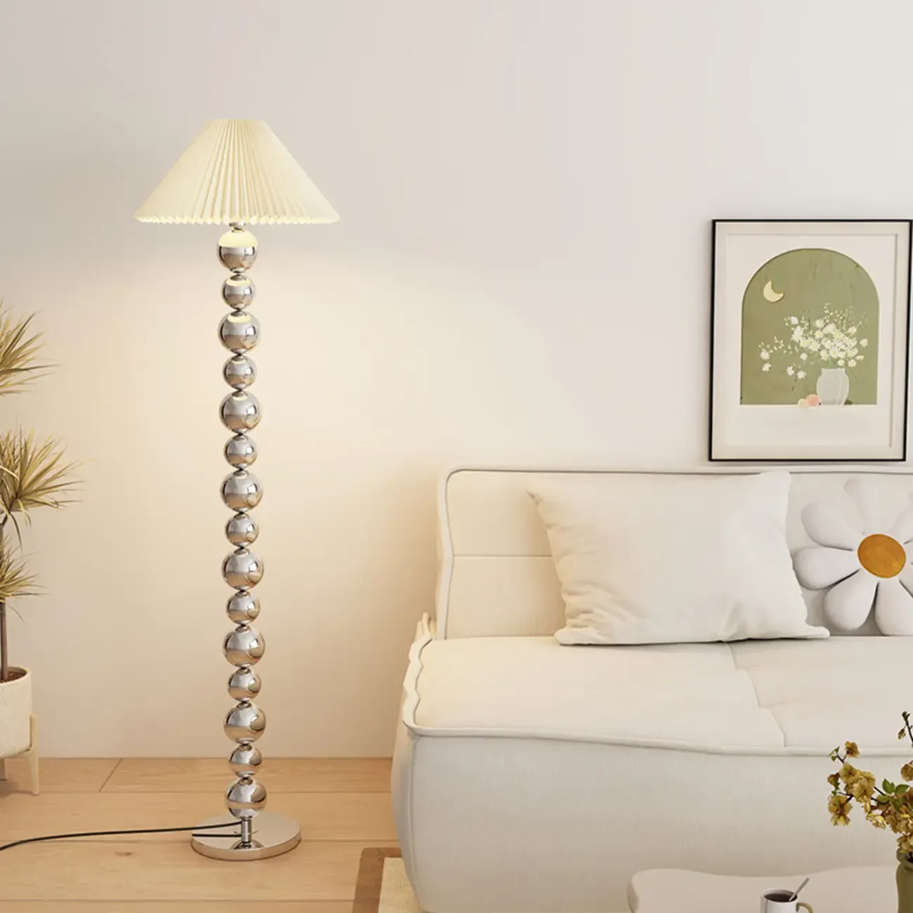 Decorative Modern Stacked Ball Floor Lamp with Fabric Shade Image - 11