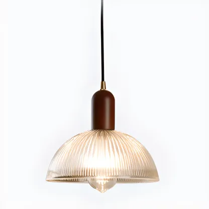Modern Stripe Glass Bowl Pendant Light for Living Room Image - 3