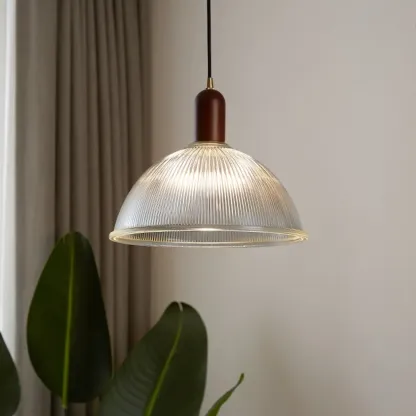 Modern Stripe Glass Bowl Pendant Light for Living Room Image - 4