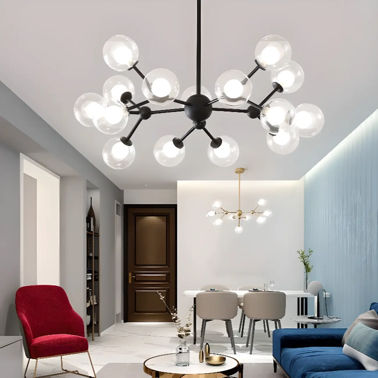 Modern Glass Globes LED Chandelier with Sputnik Design Image - 4 | homeyfad