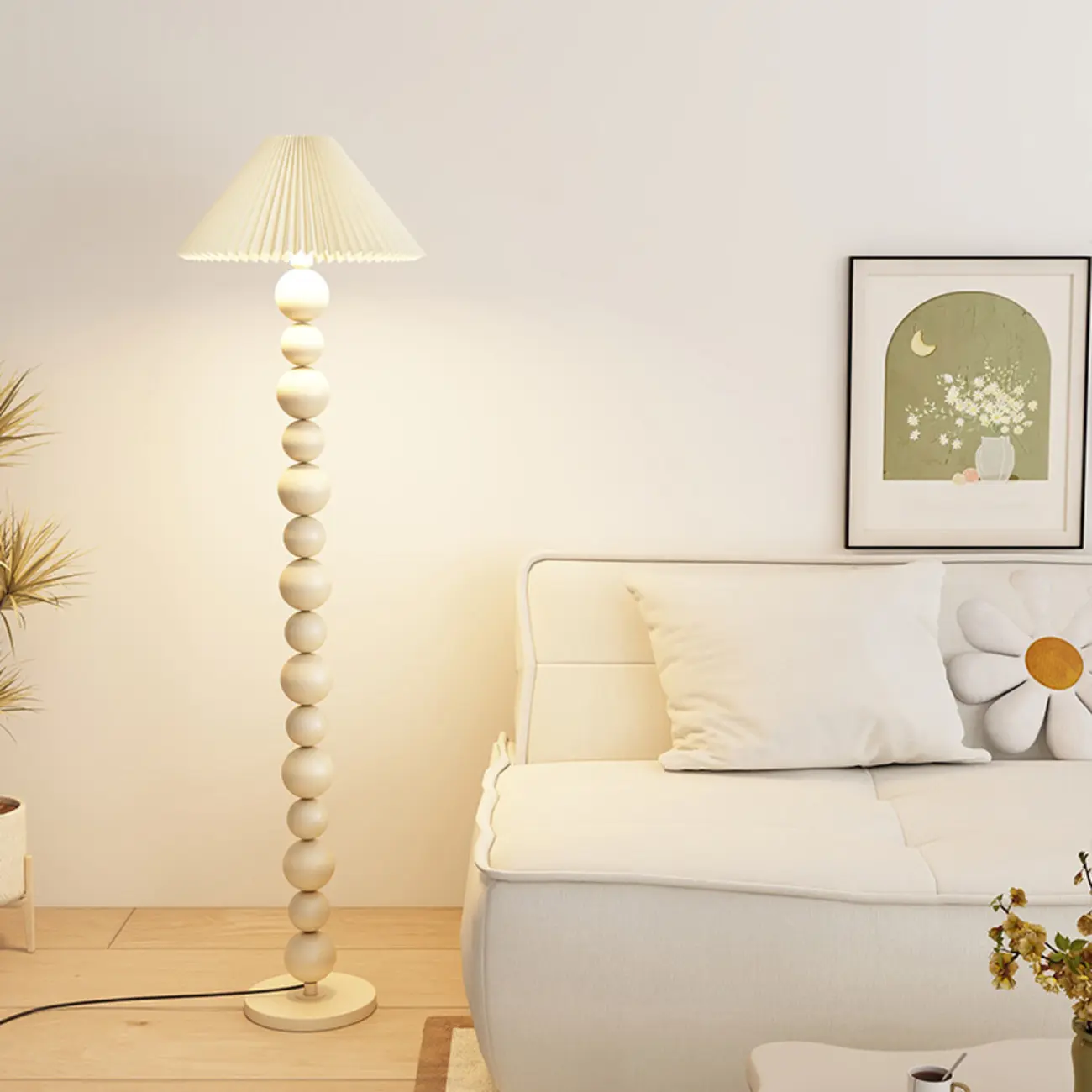 Decorative Modern Stacked Ball Floor Lamp with Fabric Shade Image - 13 | homeyfad