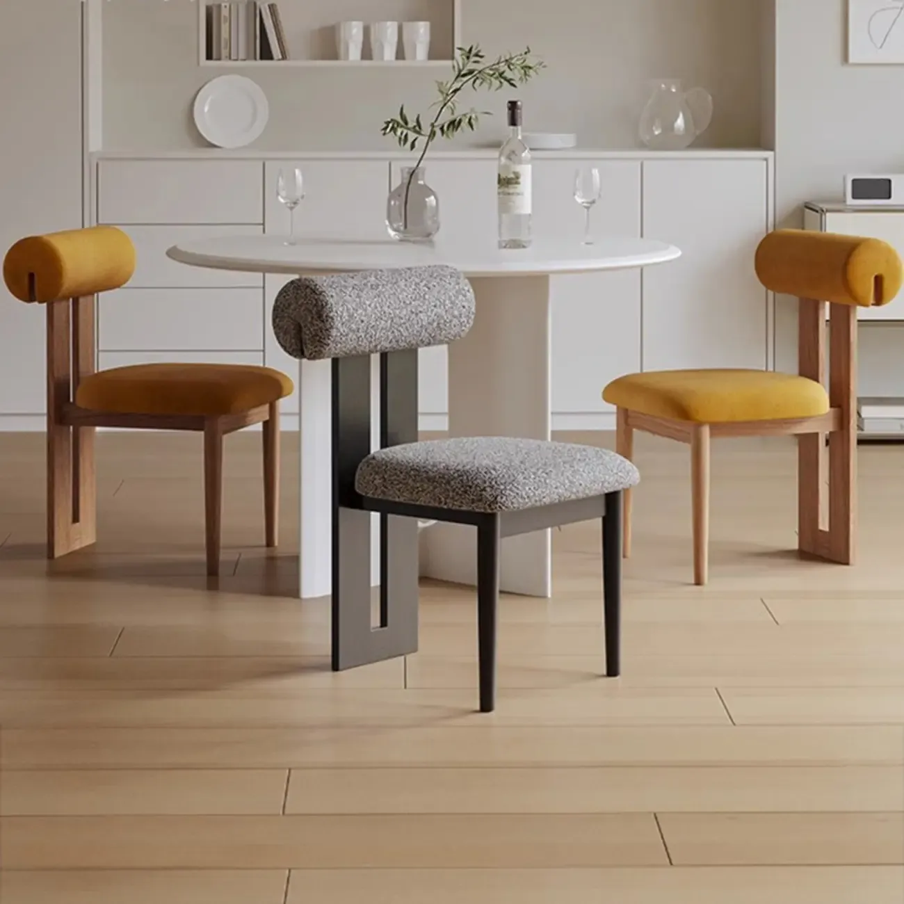 Scandinavian Faux Leather Upholstered Slat Back Dining Chair Image - 1