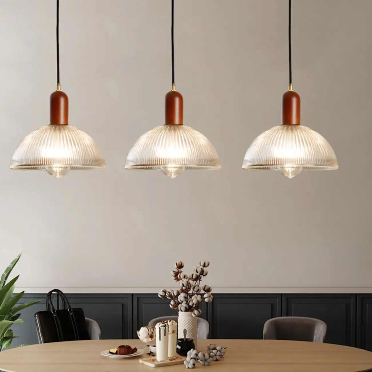 Modern Stripe Glass Bowl Pendant Light for Living Room Image - 6 | homeyfad