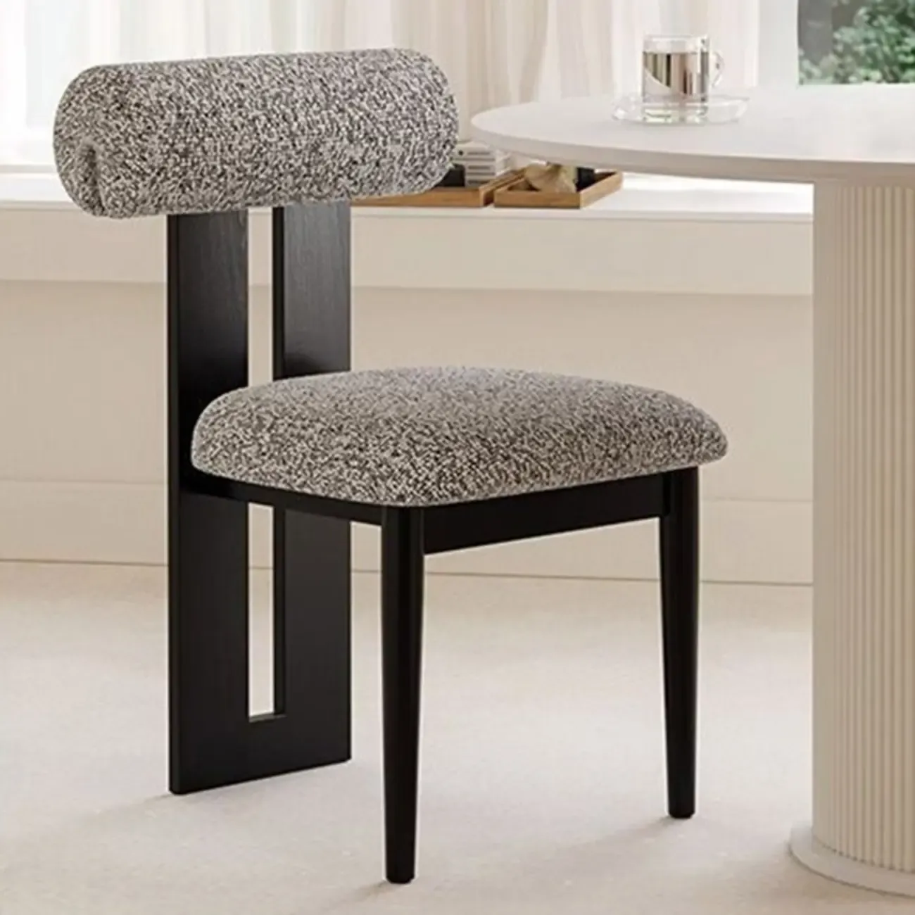 Scandinavian Faux Leather Upholstered Slat Back Dining Chair Image - 3