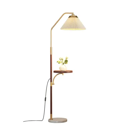 Oriental LED Floor Lamp with Attached End Table for Bedroom Image - 7