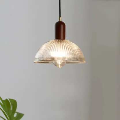 Modern Stripe Glass Bowl Pendant Light for Living Room Image - 8